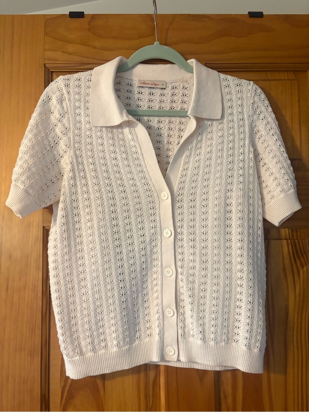 NWOT Marine Layer Women's Cream Short-Sleeve Button-Up Knit Sweater